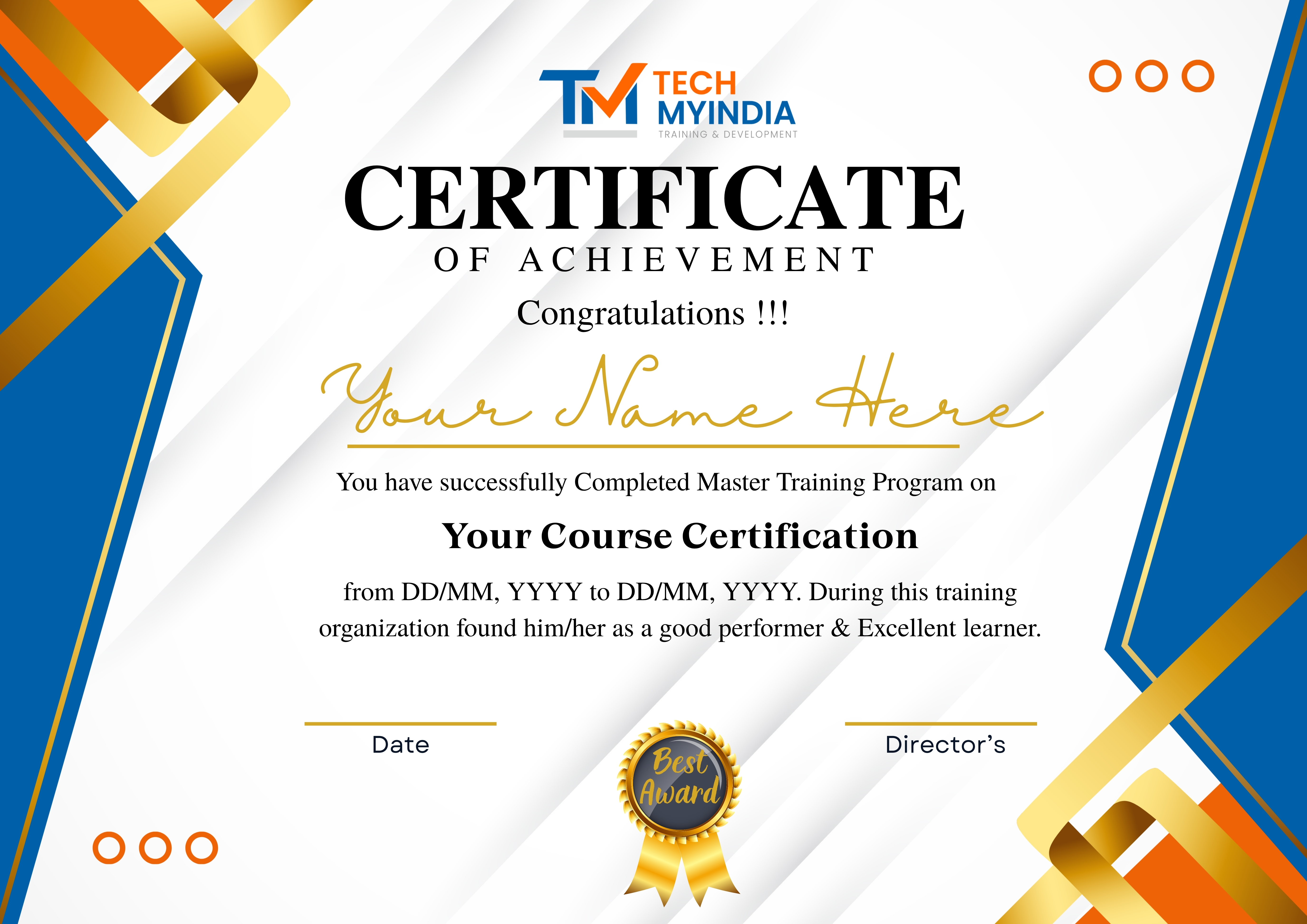 Tech My India Training Certificate